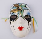 Vintage Mardi Gras Ceramic Face Mask Hand Painted Flower Design 7   