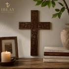 Iblay Hand Carved Wooden Wall Cross     Rustic Christian Cross Wall Decor  Handmad