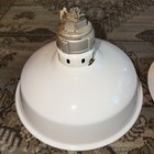2 Vintage White Porcelain Enamel Steber Industrial Light Gas Station Shop Barn