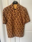 African Cloth Orange And Burgundy Men   s Button Up