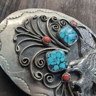 Vintage Silver Belt Buckle Eagle Turquoise Coral Stones Native 