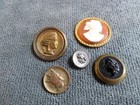 Lot Of 5 Antique Vintage Metal Glass Celluloid Buttons Cameos Heads