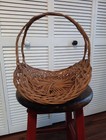 Vintage Woven Wicker Rattan Oval Slip Handle Gathering Basket Flowers herbs Farm