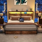 King Queen Full 4 Drawers Platform Bed Frame With Led Light  Charging Station