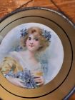 Antique Lithograph Glass Chimney Flue Cover Print Victorian Girl Portrait 7  Dia