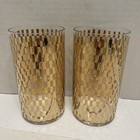 Vintage Mid Century Modern Cocktail Glasses Gold Checkerboard Pattern Glasses