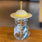 New Starbucks Korea Summer Yellow Hat Bear 473ml Glass Straw Cup Tumbler