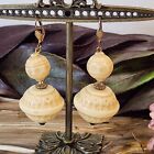 Vintage Earrings Cream Off White Drop Dangle Bead Tribal Funky Unique Pierced 