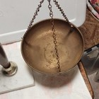 Antique Brass Balance Scale W  Hanging Pans   Chains  Wood Column  Marble Base