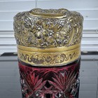Antique Sterling Gilt Cut Cranberry Crystal Vanity Jar Hinged Lid