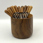 Olive Wood Holder Hors D oeuvres Fondue Fork Set - Hand Carved Artesania