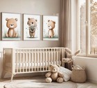 3pcs Cute Bear Nursery Wall Art Cute Animals Flower Painting Picture Wall Dec   