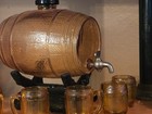 Rare Vintage 1930s Cambridge Glass Whiskey Barrel   Decanter With 6 Glasses