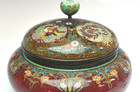Antique Japanese Cloisonne Lidded Container Dragon  Phoenix Meiji Era D15cm