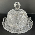 Antique Brilliant Period Cut Glass Round Dome Butter Dish