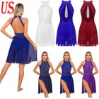 Women Sparkly Lyrical Ballet Latin Dance Dress Sheer Sleeveless Leotard Dress