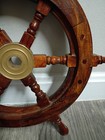 Vintage Nautical Captains Wheel Wall Decor Wooden Brass Maritime Ship 15 