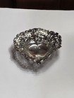 Antique 1898 English Sterling Silver Filigree Heart Footed Bonbon Dish Bowl