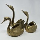 Vintage Set Of 3 Solid Brass Swan Planters Hollywood Regency Mcm