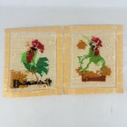 Vintage Needlepoint Rooster Chicken Hen Set Pair Mcm Retro Art Kitsch Mod