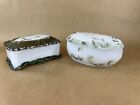 Milk Glass Vanity Powder Dresser Jewelry Trinket Boxes W Lids 2 Vintage 1800s