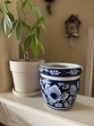 Vintage Cobalt Blue   White Porcelain Jardiniere Pot Planter 7  X 7  Fits 6 