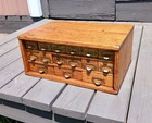 Antique Oak 15 Drawer Counter Top Store Hardware Cabinet 1900s Era