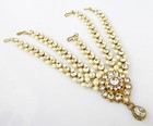 Ethnic Bridal Maang Tikka Pearl Cz Matha Patti Gold Tone Indian Women Jewelry 24