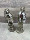 Vintage Silver Mercury Glass Tropical Bird Perched Sitting Parrot Figure Set 2