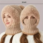 All-in-one Womens Knit Beanie Hat Fleece Lined Winter Scarf Mask Set Snow Caps