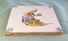 Antique Dutch Delft Polychrome Figural Tile Peasant Woman 18th C