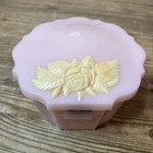 Vintage Schwartz Bros Pink Plastic Powder Vanity Box Raised Roses With Puff Usa