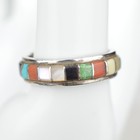 Vintage Navajo Sterling Silver Multi Stone Inlay Band Ring Sz 9 Southwestern