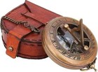 Vintage Maritime Pocket Sundial Nautical Brass Compass With Antique Leather Case