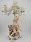 Early 20th C Italian Om Porcelain Cherub Figural 3-light Candelabra Rococo Style