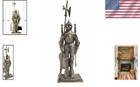 Knight Templars Antique Brass Cast Iron Fireplace Tool Set For Vintage Decor