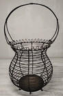 Vintage 16 t Wire Egg Basket 4 Porcelain Eggs   10 Wood Leather Stemmed Apples