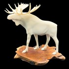 John Perry Bull Moose Sculpture Figurine Burlwood Slab Base Vintage Wildlife