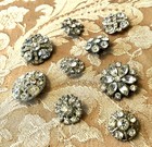 Mixed Lot Of 9 Vintage Fancy Clear Glass Rhinestones Set In Metal Buttons