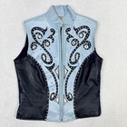 Korral Kreations Blue Leather Western Show Vest Rhinestone Gem Made In Usa Small