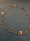Dainy Real  10k Gold Cable Chain Charm Anklet  Star   Moon Dangle Beads