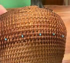 Antique Native American Papago Basket Turquoise Trade Beads Handwoven Basket