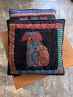 2 Laurel Burch Throw Pillows Triple Dogs Triple Cats Multicolor Tapestry Pillows