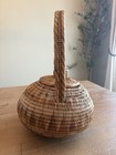 Vintage Hand Woven Gathering Basket Reed   Rattan  W  Lid Handle 12 5   