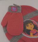 Dora And Friends Knit Hat And Mittens Set For Girls 2t-5t Pinkw gray Trim New
