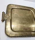 Vintage Solid Brass Square Serving Tray Unique Handles Midcentury Modern Mcm 