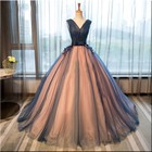 V Neck Tulle Ball Gown Prom Dresses Long Formal Evening Party Dress With Sash