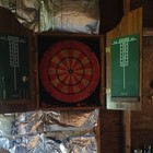 Vintage Marlboro Country Red Dart Board   Cabinet Oak Never Used Read
