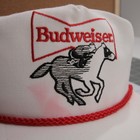 Vintage Budweiser White Snapback Hat Adjustable Cap Beer Logo Red Rope Usa
