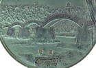 Kintai Bridge Japan Bronze-like Metal 11  Disk Engraved Circle Art With Stand